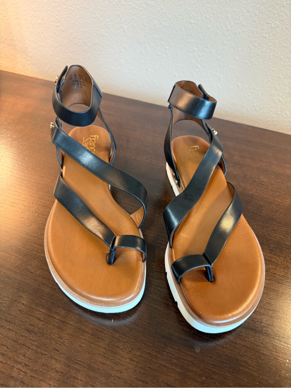 Franco Sarto Black Strappy Ankle Strap Platform Sandals, Size 8.5